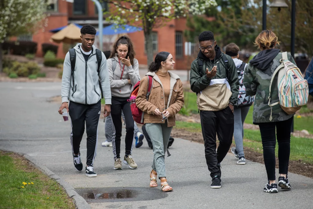 students walking and talking